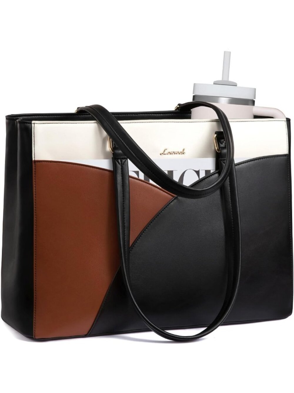 Stylish 15.6 Inch Laptop Tote Bag for Women - Black, White & Brown, Work